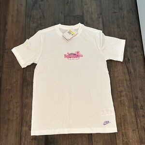 Nike White 'New Jeans' Logo Tee with Pink Accent